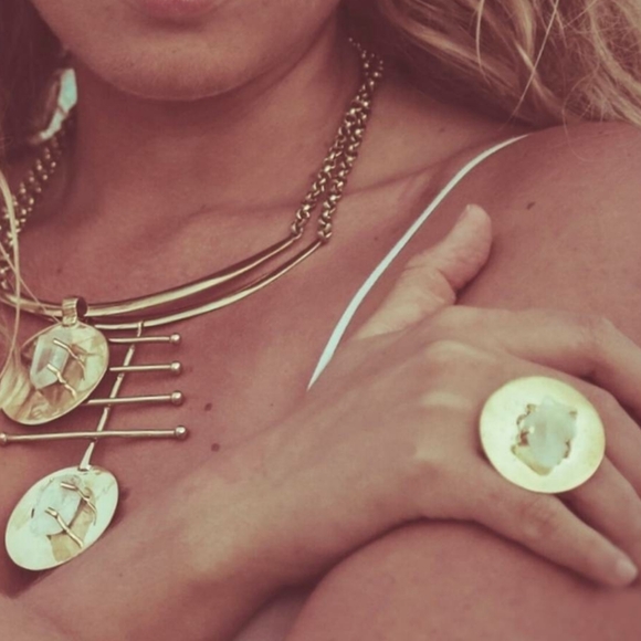 QUARTZ crystal pendant Brass  necklace collar - Picture 5 of 5